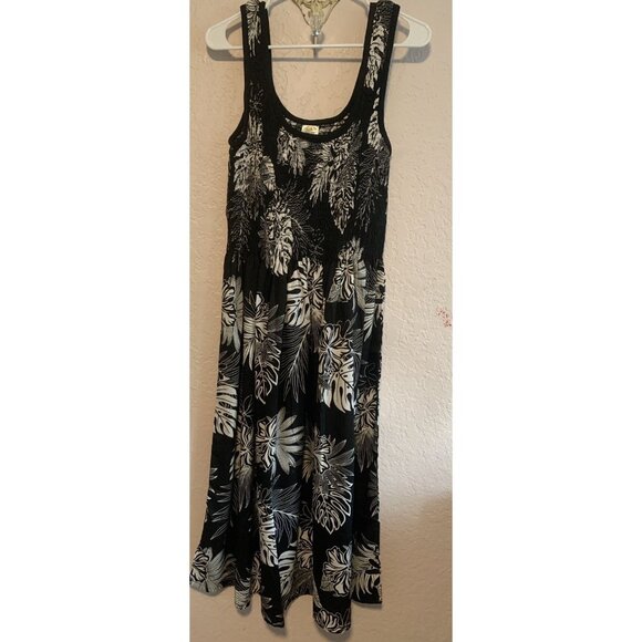 RIMA One Size Black/White Hawaiian Floral Print Sundress Maxi - Picture 1 of 8